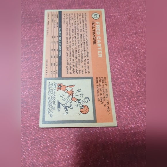 VINTAGE - 1970 TOPPS BASKETBALL / "FRED CARTER" #129 BALTIMORE - ROOKIE - Picture 2 of 6